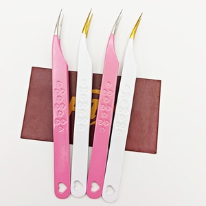 Pince à épiler professionnelle personnalisée pour extensions de cils, couleur rose et blanc, en acier inoxydable, pointe fine, pince à isolation. - Product Image 6