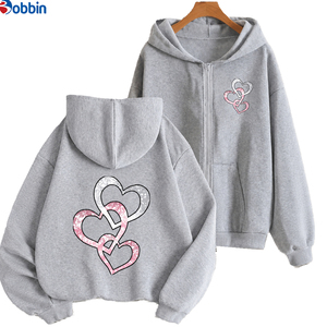 เสื้อฮู้ดซิปหน้าพิมพ์ลายโอเวอร์ไซส์สำหรับผู้หญิงไซส์ใหญ่ ขายดีอันดับต้นๆ กำลังฮิตในฤดูหนาว ไม่มีซับใน โลโก้ด้านหน้า ODM ผ้า 100% - Product Image 1