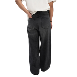 <b>Mens</b> Black Washed Denim <b>Jeans</b> Wide Leg Relaxed Fit Casual <b>Drawstring</b> Waist Five Pocket Streetwear Trousers Fashion Pants Casual - Product Image 2