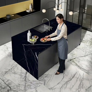 Dalle en pierre frittée en porcelaine Marquina Nero Matt 160x320cm, finition brillante Calacatta Blanc, pour sol extérieur, carrelage en porcelaine pour chambre. - Product Image 1