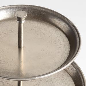 Support à gâteau rond à 2 niveaux en métal argenté antique, plateau de service texturé en alliage de zinc, support décoratif pour gâteau de mariage ou de fête - Product Image 2