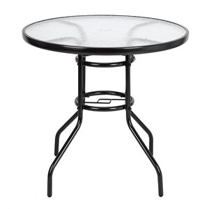 Tavolo da Pranzo da Esterno con Piano in Vetro Temperato per Giardino, Design Rotondo per Uso in Cortile - Product Image 1