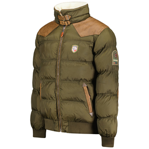 Men's Olive Green Quilted Jacket With <b>Leather</b> Shoulder And Elbow Patches Stand Collar Zipper Closure Winter Casual <b>Plus</b> <b>Size</b> OEM - Product Image 3