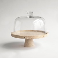 Support à gâteau de luxe en marbre avec dôme en verre transparent et base en pierre – Présentoir élégant pour desserts, compatible lave-vaisselle, personnalisable pour cuisine et pâtisserie