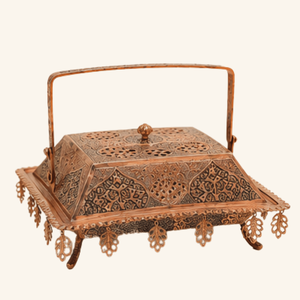 Traditional Copper Decorative <b>Box</b> With Handle And Leaf Charms For <b>Wedding</b> Decoration - Product Image 1