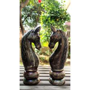 Serre-livres cheval en bois sculpté à la main modèle 1 Sculpture - Product Image 3