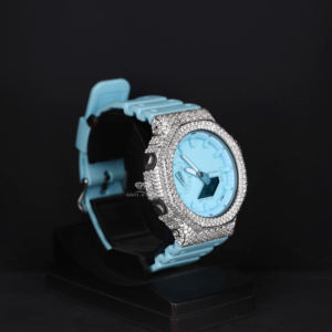 Iced Out Moissanite Diamond <b>Watch</b> Sky Blue Dial Sport Luxury Hip Hop Rubber Strap Quartz Digital <b>Men</b> Everyday WristWatch - Product Image 2