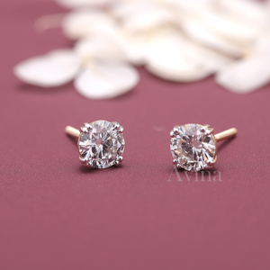 IGI Certified Lab Grown Diamond Round Cut Stud Earrings 14K Rose / Yellow / White Gold Solitaire Diamond Earrings - Product Image 2