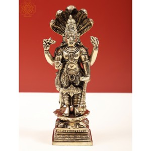 รูปปั้นทองเหลือง Bhagwan vishnu ขนาด7นิ้วทำด้วยมือ - Product Image 1