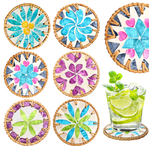 Sous-verres en rotin et nacre faits à la main pour tasses et mugs – Ensemble de sous-verres en rotin avec nacre - Product Image 6