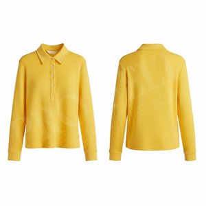 Polo à manches longues en tricot côtelé 100% polyester, coupe ajustée décontractée, col boutonné, extensible et doux, automne-hiver, polo personnalisé - Product Image 3