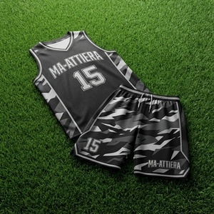 Ma-Attiera Black Gray <b>Camo</b> Basketball Jersey <b>Shorts</b> Set Sublimation Print Breathable Mesh Uniform <b>Men</b> Adult OEM - Product Image 5