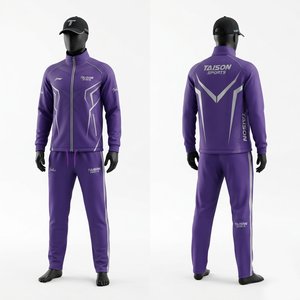 Survêtement de badminton en polyester interlock 300 GSM de qualité supérieure, avec empiècements violets et blancs, logo personnalisé, ensemble d'équipe, imperméable, respirant, en polaire - Product Image 1