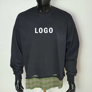 Camiseta de Alta Calidad OEM, Estilo Hip Hop, Dos en Uno, Sólida, Vintage, Lavada al Ácido, Doble Capa, Manga Larga, Nailon/Algodón - Product Image 1