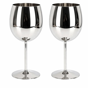 Rose Gold Stainless Steel Metal Wine Goblet Shatterproof Barware Gift <b>Box</b> Set Of 2 - Product Image 2