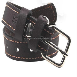 Collar de perro de cuero duradero y fuerte de doble costura ajustable con hebilla de acero inoxidable y doble guardián en todos los tamaños personalizados - Product Image 1