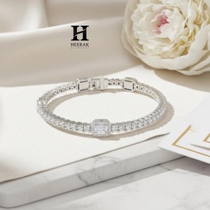 Luxury Emerald Cut Diamond Tennis Bracelet 14K 18K White Gold Lab Grown Diamond IGI Certified Halo Link Bracelet for Women - Product Image 6