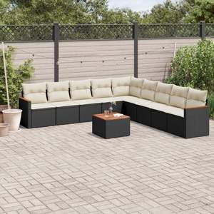 Ensemble de canapés de jardin noirs avec rotin crème, mobilier d'extérieur élégant - Product Image 1