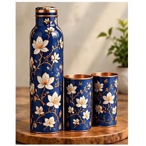 Juego de Botellas de Agua de Cobre con Diseño Floral, Estilo Estético, Portátiles para Viajes y Uso Diario - Product Image 1