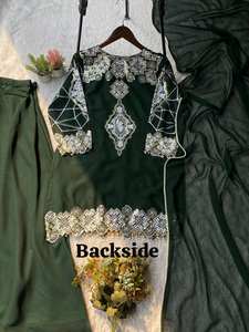 Listo para la temporada de bodas: Top elástico de secado rápido con bordado de lentejuelas, pantalón palazzo y dupatta. - Product Image 5