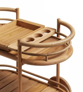 Premium Teak Wood Bar <b>Trolley</b> Cart with Wheels and Rattan Detail, Modern <b>Serving</b> Cart for Hotel, Restaurant and Hospitality - Product Image 4