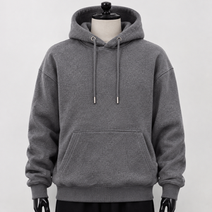 <b>Men's</b> <b>Grey</b> Oversized Hoodie Pullover <b>Sweatshirt</b> Fleece Polyester/Cotton Solid Casual Kangaroo Pocket Drawstring Quick-Dry - Product Image 2