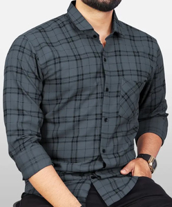 Camisa Casual de Hombre 100% Algodón, Corte Regular, Cuello Abierto, Transpirable, Ecológica, Manga Larga, Diseño Tejido, Liso Teñido a Cuadros - Product Image 5