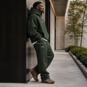Ensemble sweat à capuche et jogging coupe décontractée, uni, sans logo, en molleton double brossé, avec ourlets et poignets côtelés, marque privée, streetwear, sport - Product Image 2
