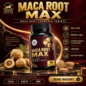 Complément alimentaire Halal à l'extrait de racine de Maca Elma Food, 60 comprimés à croquer, soutien énergétique pour hommes, métabolisme, circulation, GMP HACCP - Product Image 1