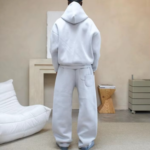 Custom Logo Men's Pullover Hoodie Zipper Jogging Tracksuit 2 <b>PC</b> <b>Set</b> Gym Training Plus Size Winter Fleece Breathable - Product Image 3
