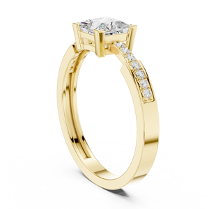 Bague de fiançailles en or jaune avec diamant de laboratoire taille princesse et accents pavé pour femme, alliance solitaire moderne, cadeau - Product Image 1