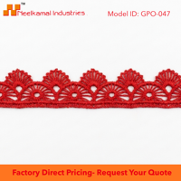Dentelle Guipure GPO de Luxe Écologique à Motif Éventail Rouge 15mm, Personnalisable, Vente en Gros, Accessoires pour Cheveux, Artisanat d'Ameublement