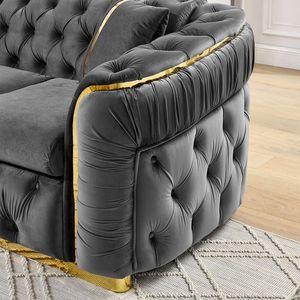 Divano Chesterfield di Lusso da 90,6 Pollici, Set Divano a 3 Posti in Velluto con Bottoni Trapuntati e 2 Accessori in Acciaio Inossidabile Dorato per Soggiorno - Product Image 6