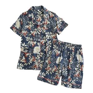 Ensemble de pyjama en coton à imprimé floral pour femmes, manches courtes, boutons sur le devant, shorts, vêtements de nuit d'été, style décontracté - Product Image 5