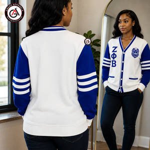 เสื้อคาร์ดิแกนผู้หญิงปักลายอะคริลิคติดกระดุม Zeta Phi Beta รุ่นวินเทอร์ |   เสื้อสเวตเตอร์สไตล์วินเทจแบบกำหนดเองของ ZOB Sorority - Product Image 2
