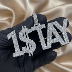 Pendentif 1$TAY entièrement serti de moissanite, en argent sterling 925, breloque lettre thématique Hip Hop pour homme - Product Image 4