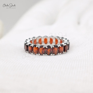 Productos de Moda: Anillo de Eternidad con Granate de Mozambique de 5x3mm, Certificado IGI, Oro Blanco Fino de 14k, Joyería Apilable para Boda, Talla US-7 - Product Image 1
