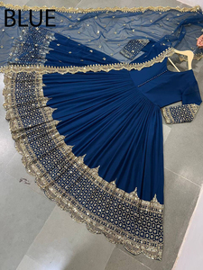 Robe longue Anarkali en georgette brodée de style indien traditionnel avec dupatta de créateur pour femmes, tenue de mariage prête à porter - Product Image 2