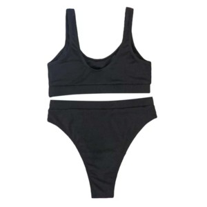 Ensemble de maillot de bain sportif 2 pièces pour femme, color-block, col rond, sans manches, short taille haute, en Spandex/Polyester, respirant et écologique - Product Image 2