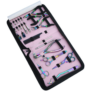 OEM Multicolor Hair Extension Tools <b>Set</b> Tape In Pressing Plier Keratin Cutter Parting Rings Zipper Case Custom Brand - Product Image 1