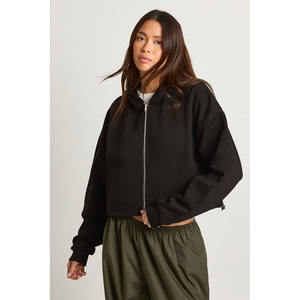 Sweat à capuche zippé pour femme, personnalisé, hiver, 100% coton, logo sur le devant, manches longues, couleur unie, poignets côtelés extensibles, couverture complète - Product Image 1