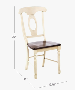 Silla de Comedor Clásica de Madera de Dos Tonos, Estructura Color Marfil, Asiento de Madera Marrón Intenso, Respaldo con Recorte Ovalado, Muebles de Cocina Rústicos - Product Image 5