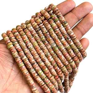 Cuentas de piedra preciosa de unakita natural facetada en forma de neumático Heishi de 5-6 mm, hilo de 16 pulgadas, cuentas sueltas al por mayor para la fabricación de joyas - Product Image 5