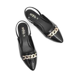 Chaussures épaisses noires WN5332 ouvertes au dos - Product Image 1