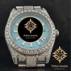 นาฬิกาข้อมือควอตซ์อนาล็อกสำหรับผู้หญิง Pahal Jewels ประดับเพชรหรูหรา สายสแตนเลสและมอสซาไนต์ หน้าปัด 40 มม. กระจกแซฟไฟร์ - Product Image 1