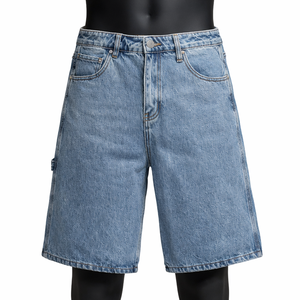Shorts en jean pour hommes sur mesure, coupe ample, bleu délavé, fabricant OEM ODM, vente en gros - Product Image 1