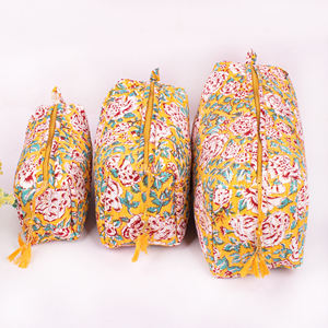Handmade Eco-Friendly Durable Block Printed Cotton Quilted Multicolor Cosmetic Makeup <b>Bag</b> <b>Travel</b> Luxury <b>Organizer</b> Use Daily Life - Product Image 2