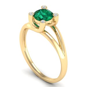 Bague en or jaune massif 14 carats REYES Fine Jewelry avec diamant certifié IGI, coupe ovale classique, pierre précieuse émeraude de 0,84 carat - Product Image 2