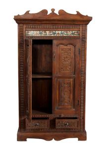 Luxury Handcrafted Solid Wood 2 Door <b>Wardrobe</b> Ornate Jaali Lattice Carving Premium Dark Oak Armoire - Product Image 3