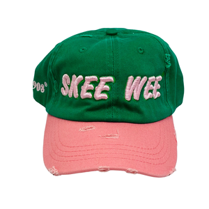 Skee Wee Green Pink Hat Embroidered Letter Baseball <b>Cap</b> Two Tone Adjustable Cotton Headwear Casual Fashion <b>Vintage</b> Style Hat - Product Image 1